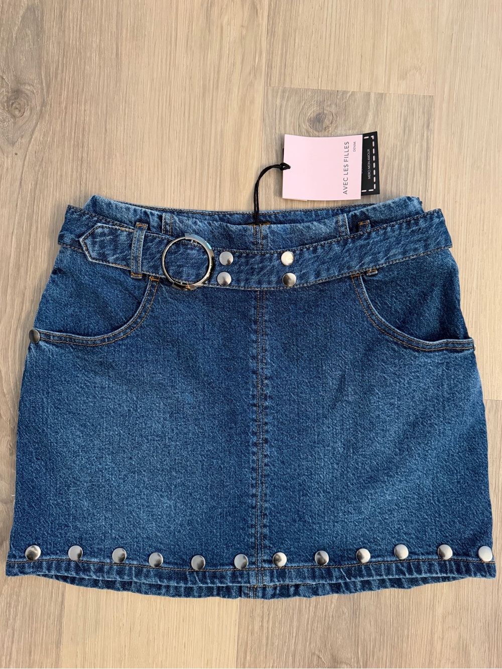 Avec Les Filles Blue Denim Mini Skirt with Belt